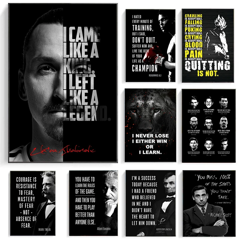Black and White Famous People Inspirational Quotes Posters and Prints Canvas Paintings Wall Art Pictures for Living Room Decor