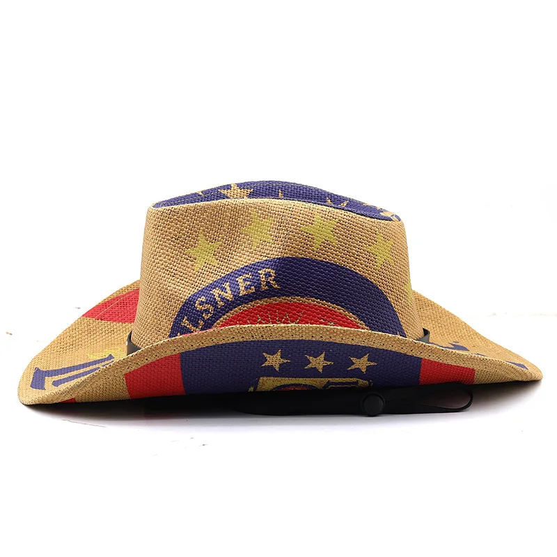 Classic American Flag PanamaJazz Straw Hat for Men Women New Outdoor Western Cowboy Hat for Casual Sports Travel for Adults