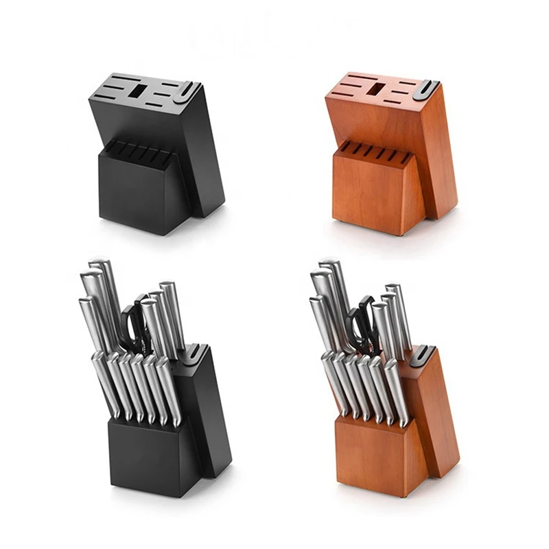 14 Pieces Stainless Steel Cutlery Kitchen Knife Set with Wooden Block and Hollow Handle Self Sharpening Knife Block Set