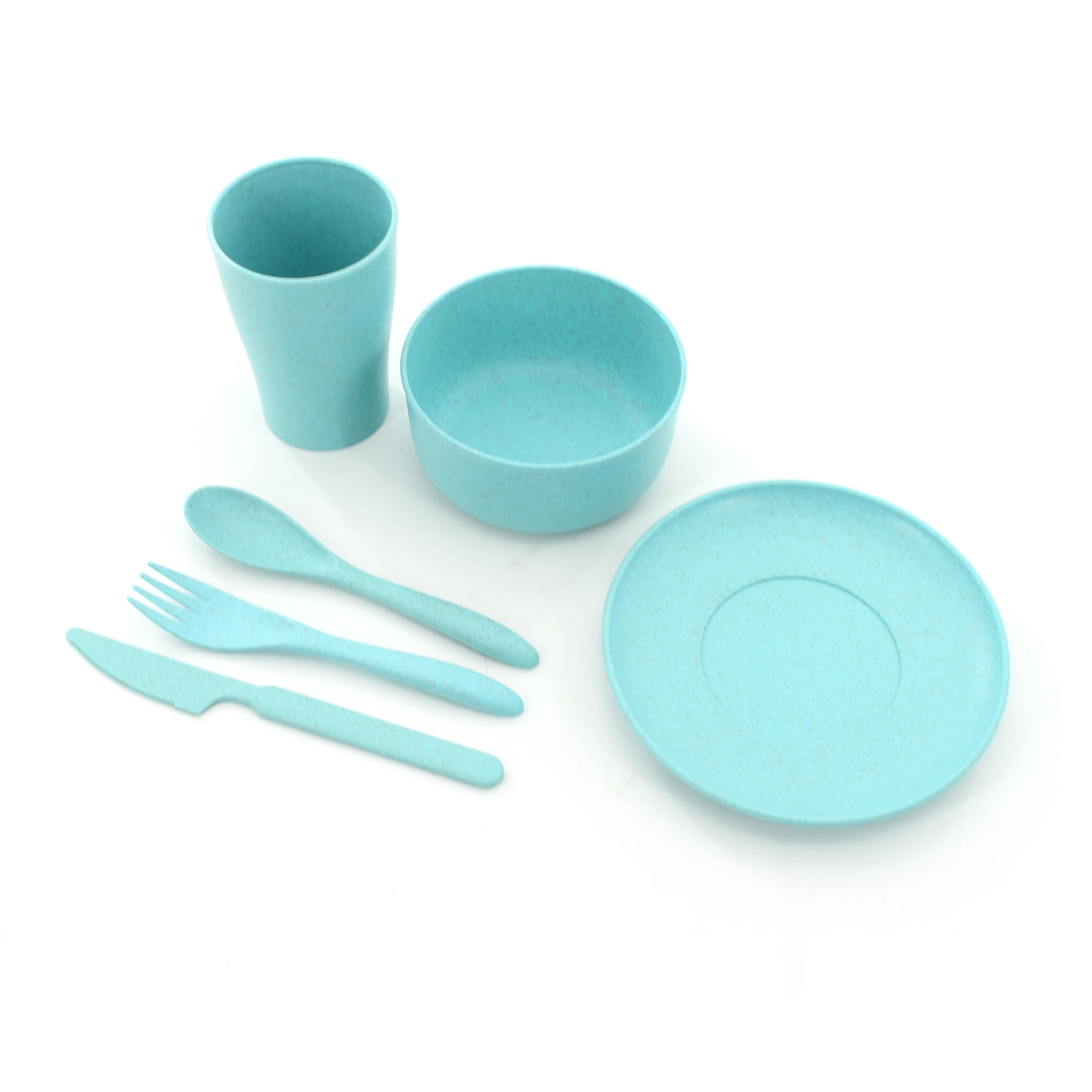  BPA Free Eco Friendly 6PCS Wheat Straw Fiber Reusable Healthy Luxury Kitchen Plates Dinnerware Cutlery