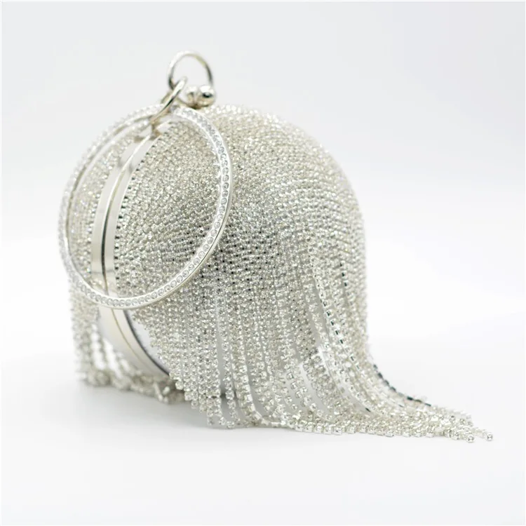 Trendy Woman Luxury Rhinestone Round Ball Bag Beaded Wedding Bag Girls Party  Crystal Clutches Diamond Tassel Evening Bags