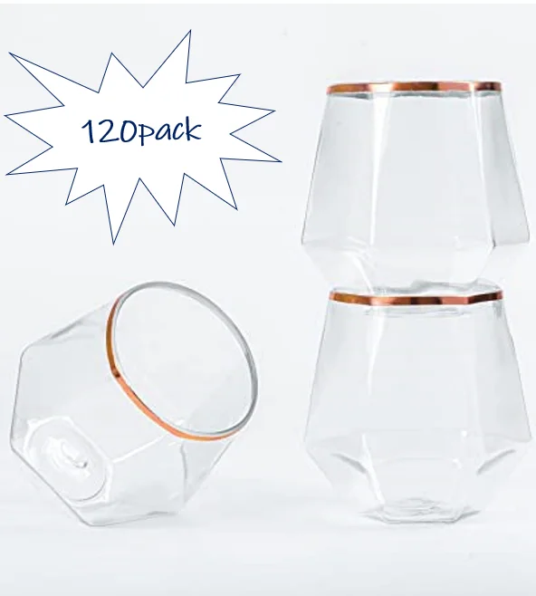 120 pack 12 oz Diamond Whiskey Glasses Gold silver clear Banded Cocktail Drinkware for Rum,  WineTumblers for christmas