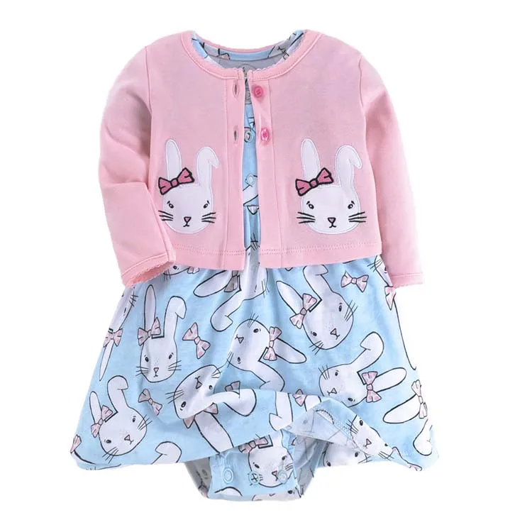 wholesale baby clothes 2 piece floral bodysuit dress set 100% cotton baby girl dress set for summer