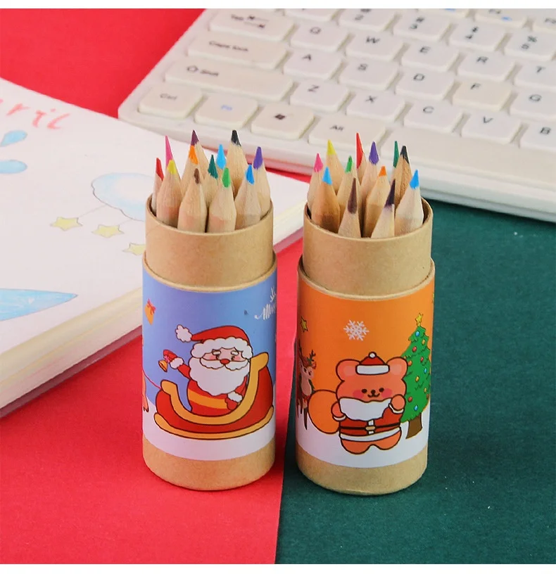 New Arrivals Children Cute Christmas Colored Lead 12 Color Pencils Student Stationery With Pencil Sharpener