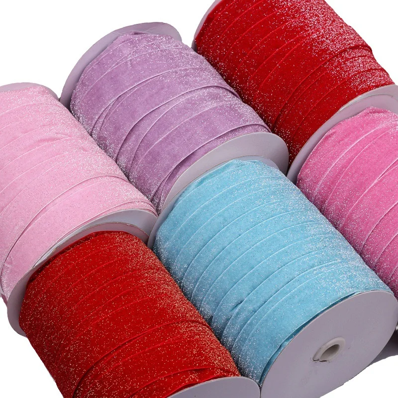 Glitter star dot velvet flocking ribbon New Year wedding decoration ribbon handmade DIY jewelry box packaging ribbon