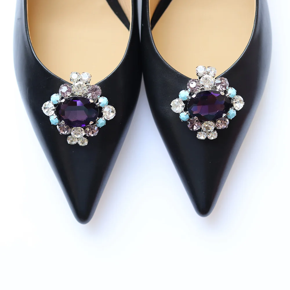 Jewelry Purple Glass Rhinestones Buckle Shoe Parts & Accessories Clips Accessories Gemstone Shoe Clip for Bridal