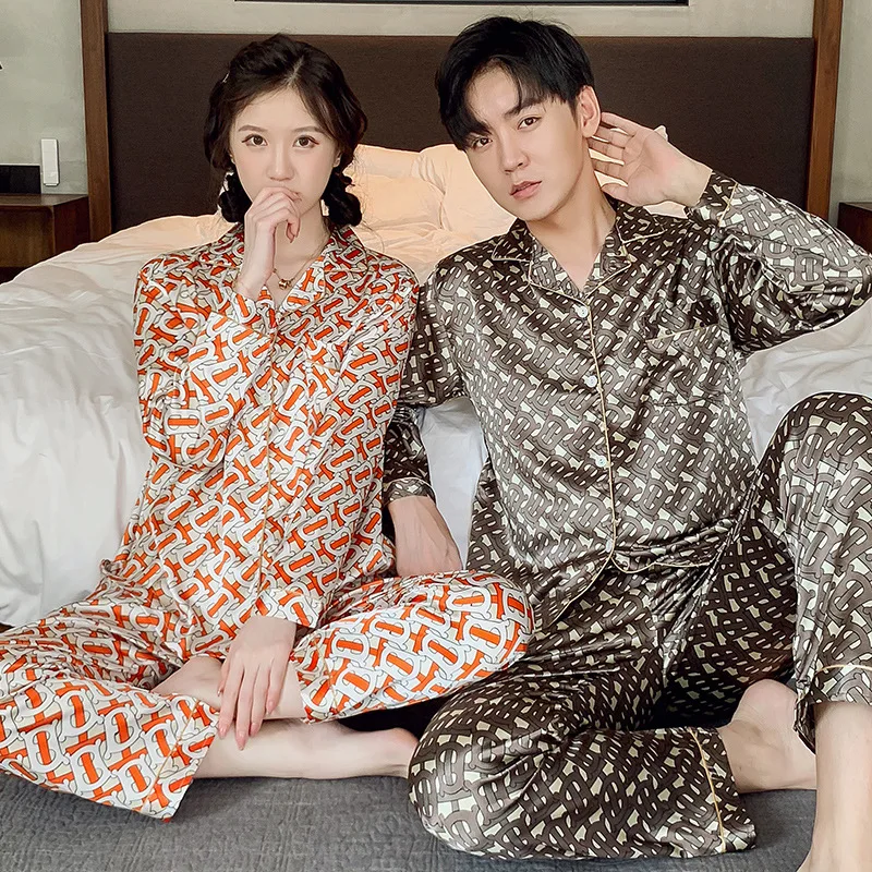 Корейская Пижама от поставщика Piyama Tidur Pijama Feminino, дизайнерская Пижама для пары пижам, Мужская атласная шелковая ночная рубашка для женщин