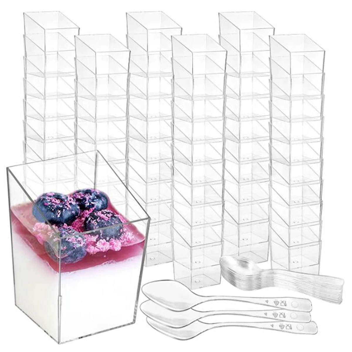 Mini dessert containers 2OZ plastic cup with spoons for cake jelly mouse
