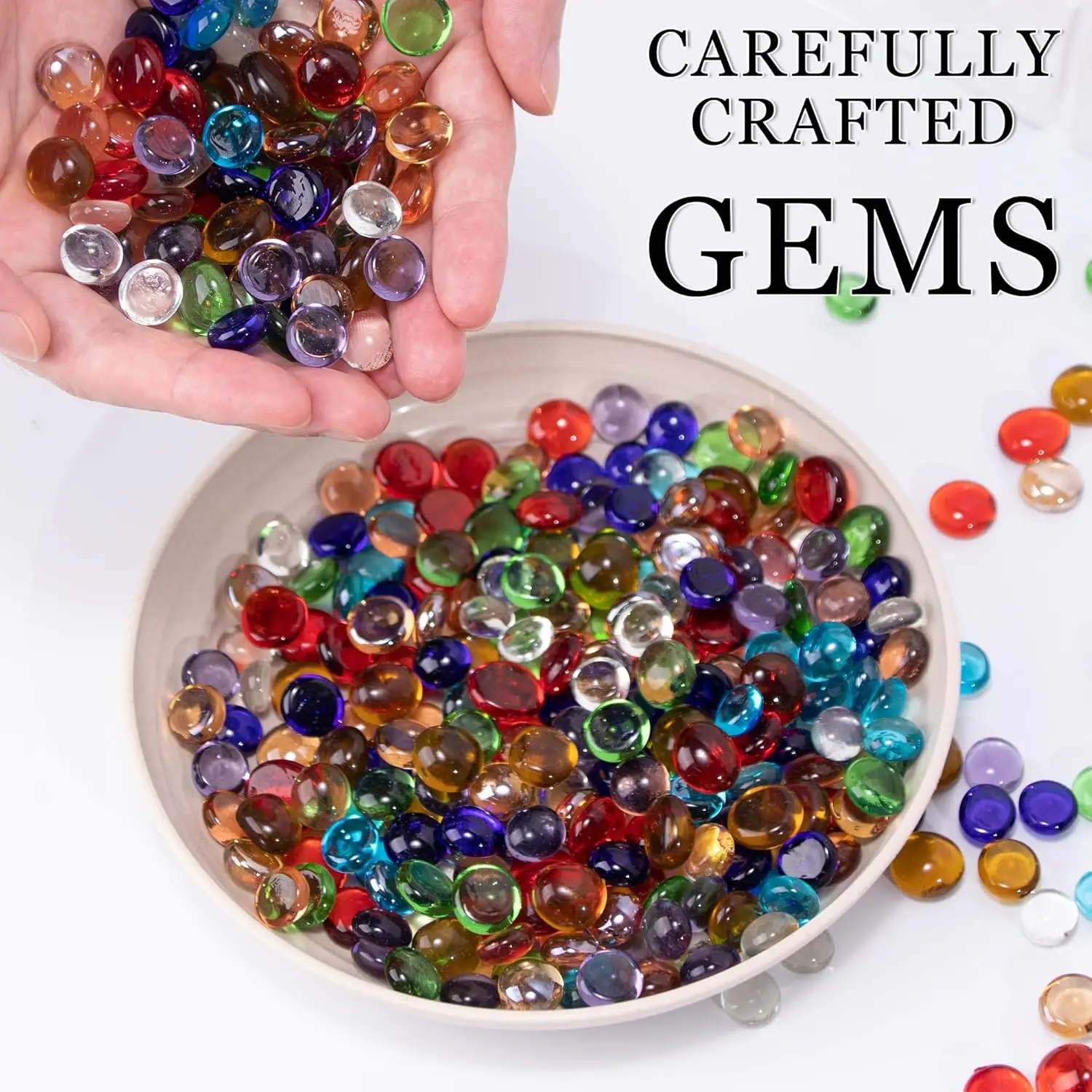 500g Mini Glass Gems,Mixed Colour Mancala Stones Flat Bottom Marble Beads for Home Decorative Art Craft Vase Filler