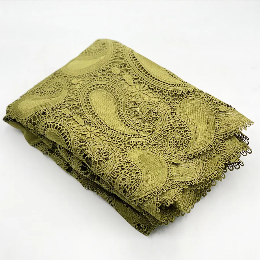 Popular bandanna Paisley cashew green milkly 100% poly yarn water soluble flower lace dress fabric