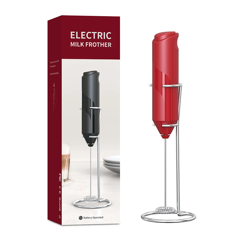 Handheld electric milk foaming maker batteries operated automatic coffee milk frother with stainless steel whisk