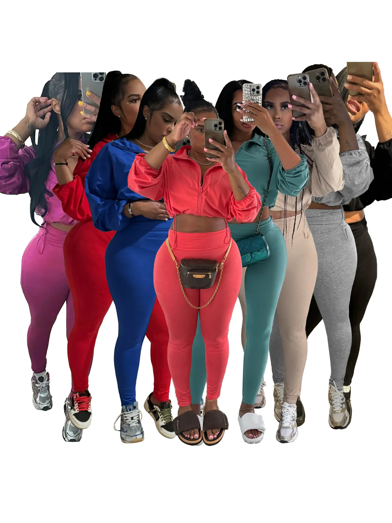 New Fall Women Biker Outfits Drawstring Crop Sweat Top+Leggings 2 Piece Sets Casual Sport Two Pieces Joggers Set Women Clothing