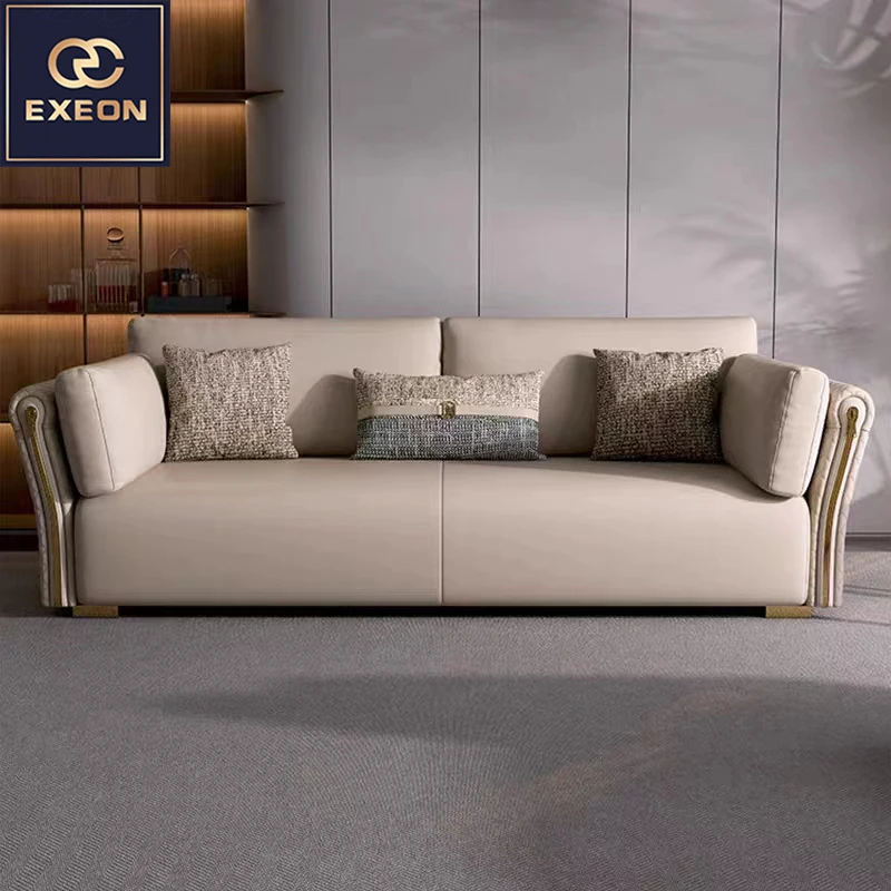 Modern Luxury Light Leather Sofa High-end Villa Design Living Room Soft Sofa