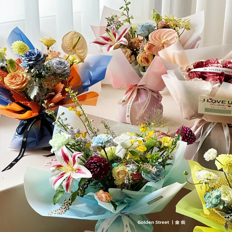 2024 New Arrival Shining Surface Rainbow Color Dream Candy Paper For Flower Wrapping Florist Wrapper