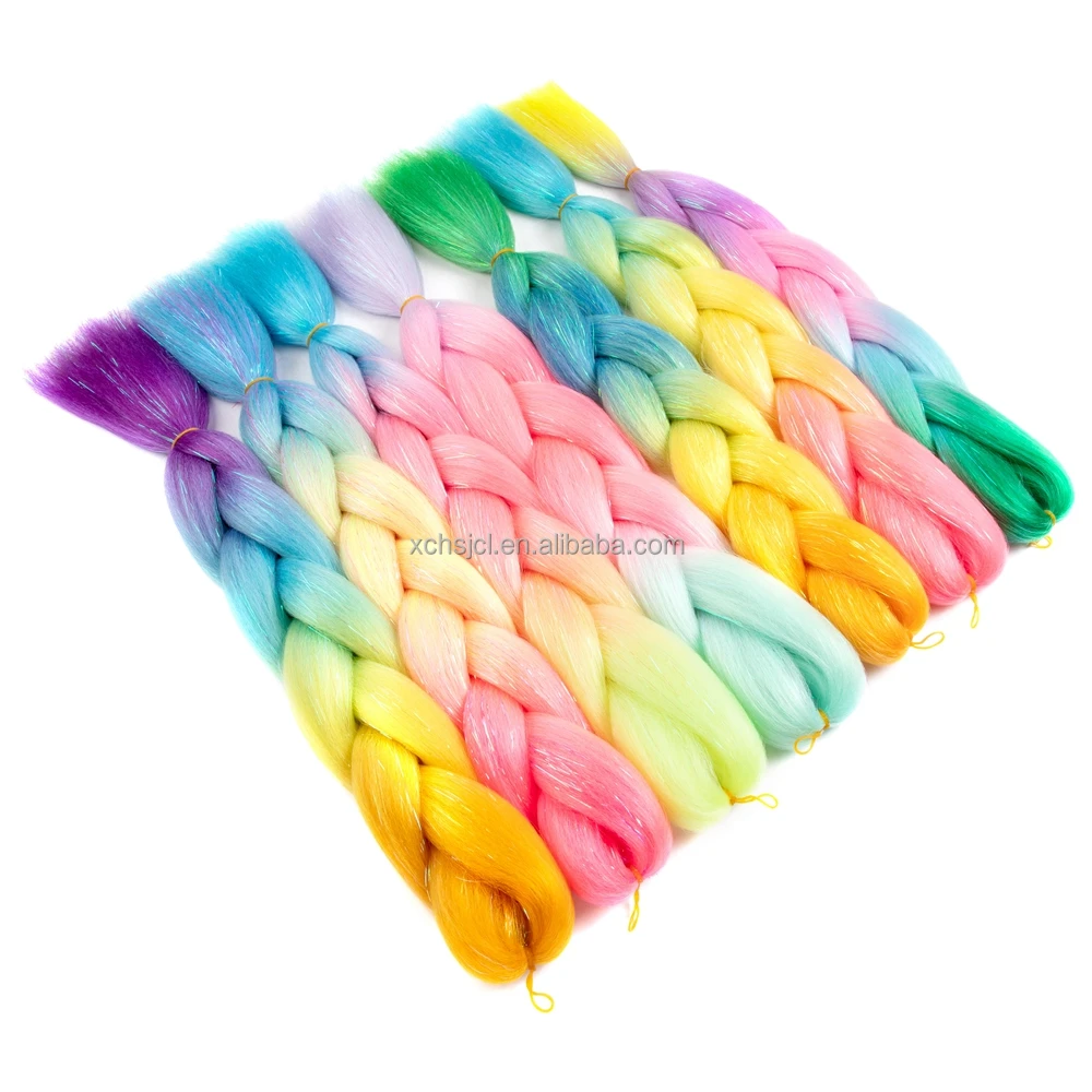 Wholesale  Various colors Tinsel Glowing Jumbo Braids Synthetic Braiding Hair Extensions