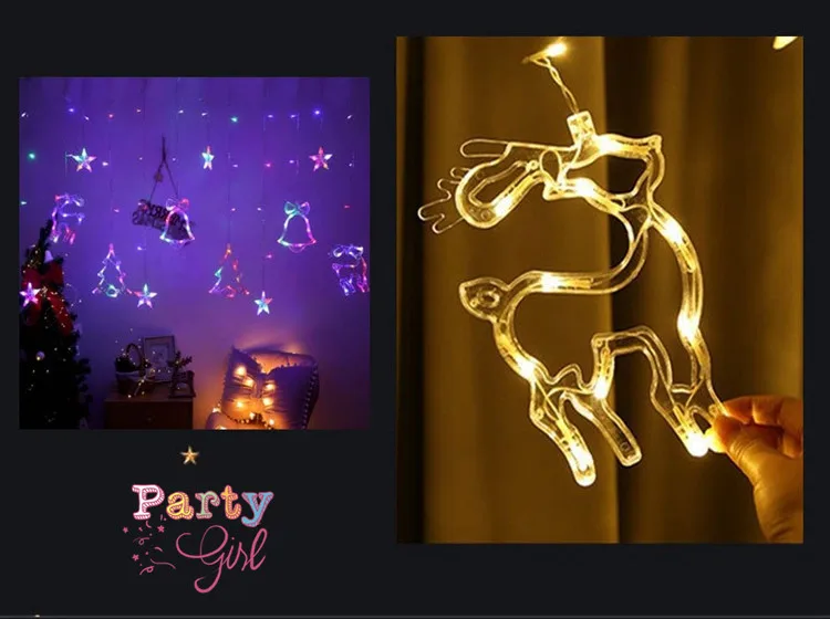 138pcs light Deer Bell Christmas Tree Shaped Led String Light Christmas Curtain Decoration For Home,Party