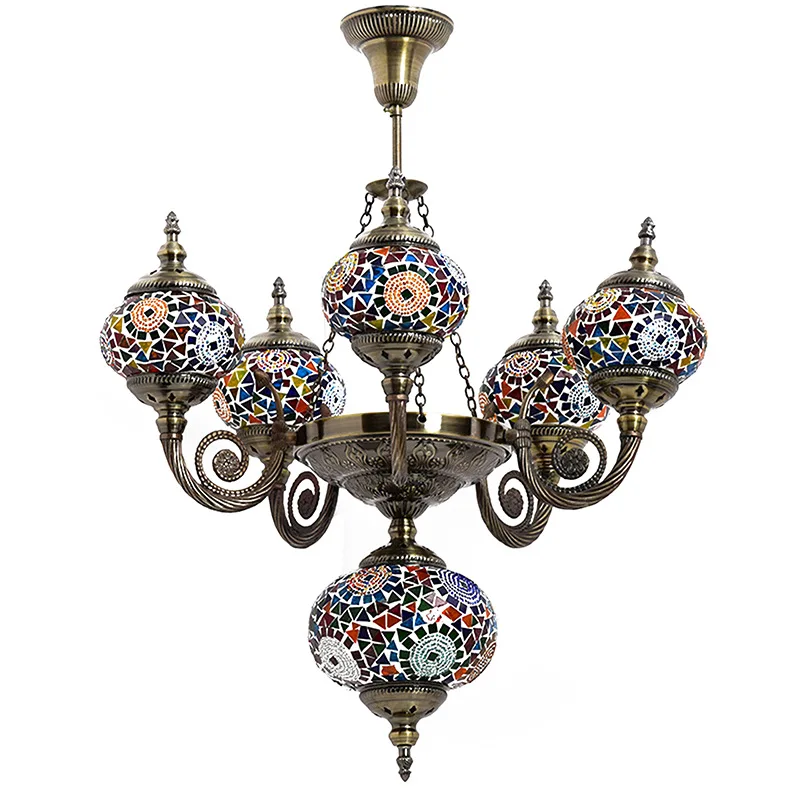 Marrakech 6 Globes Turkish Mosaic Glass Chandelier Pendant Turkish Ceiling Hanging Light