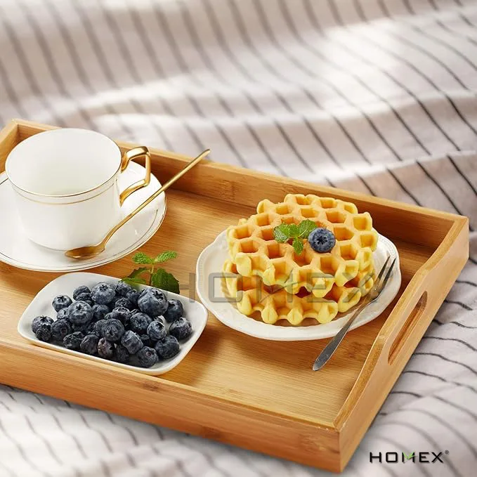 Portable Bed Tray For Breakfast Bamboo Tea And Food Serving Tray with handles Cutlery Organizer Tray