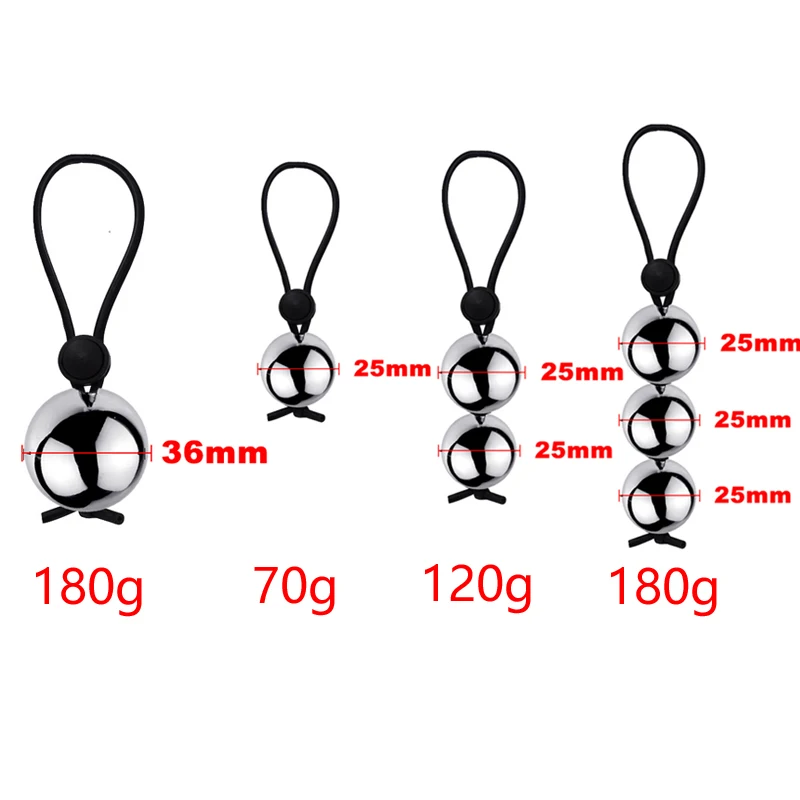 Free Custom Box - Penis Ring 3 Metal Balls Heavy Weight Hanger Stretcher Extender Enlarge Malet Cock Male Chastity Device