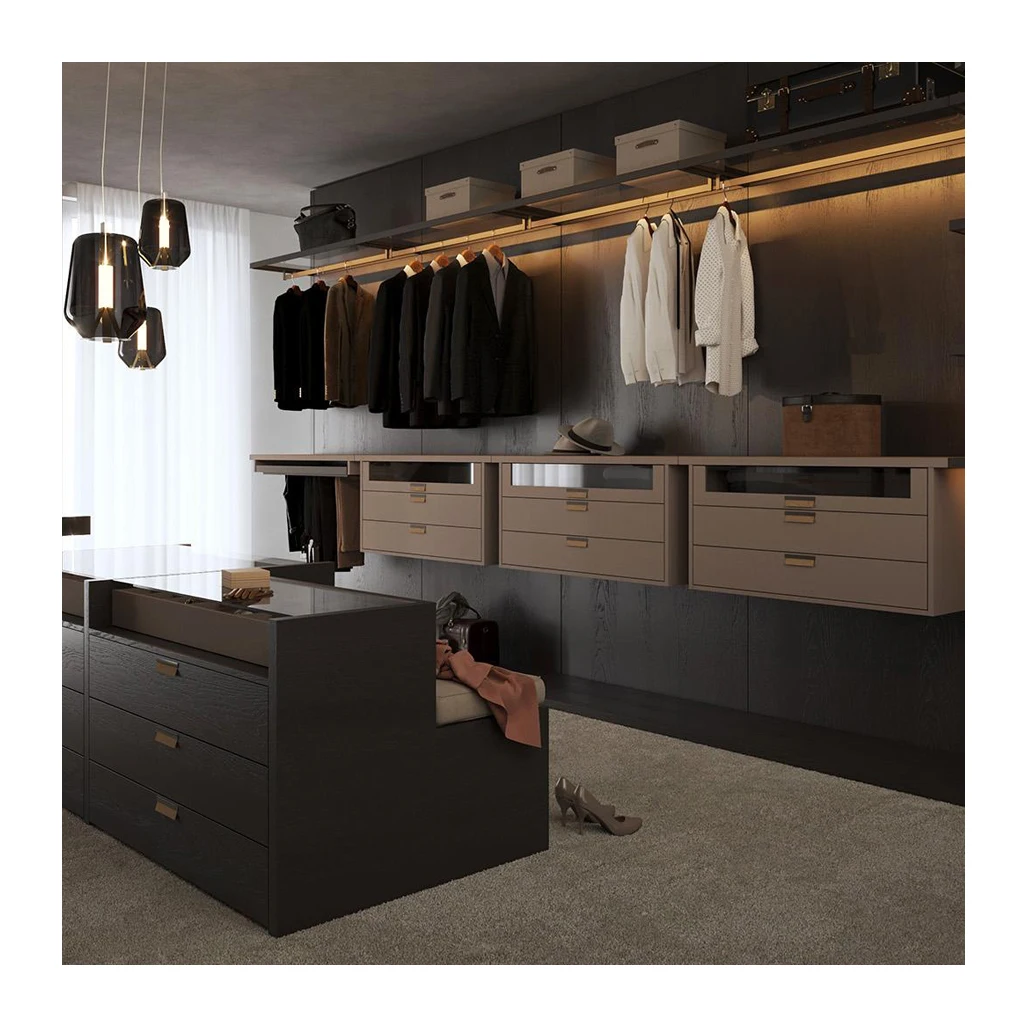 Open metal sides which can also be equipped with optional smoked glass doors walk-in wardrobe