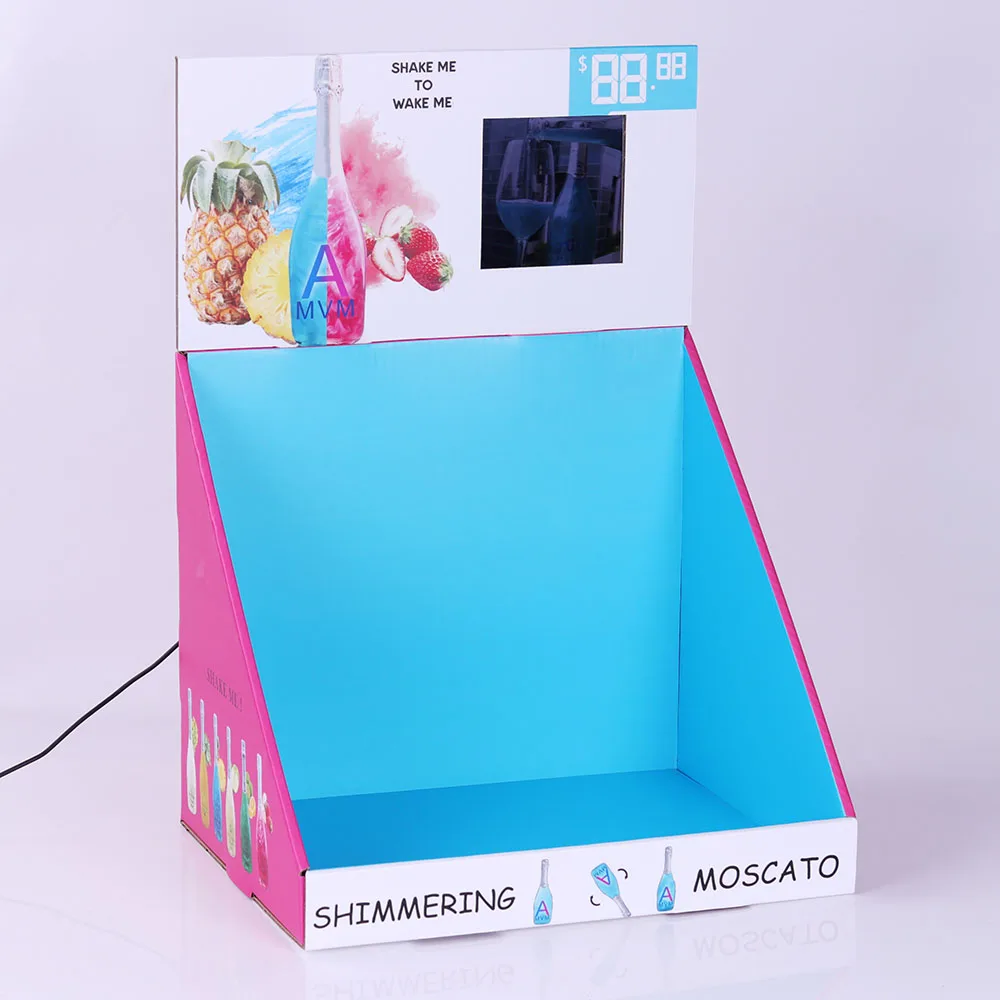 Custom Design Advertising Recyclable Cardboard Wood Glass Counter  Display Pdq  With Lcd Display Screen for Promotion Goods