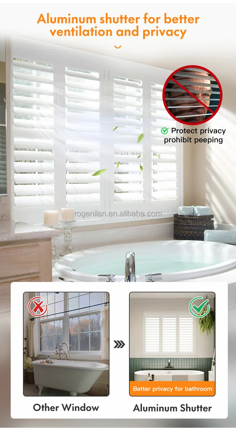 ROGENILAN New Design High Quality Louvers Aluminum Sliding Windows Shutter Plantation Shutters For Kitchen