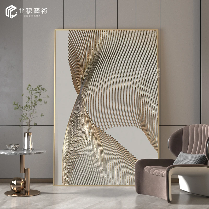 Italian light luxury living room sofa background wall decorative painting entryway painting minimalist gold clubhouse wall art