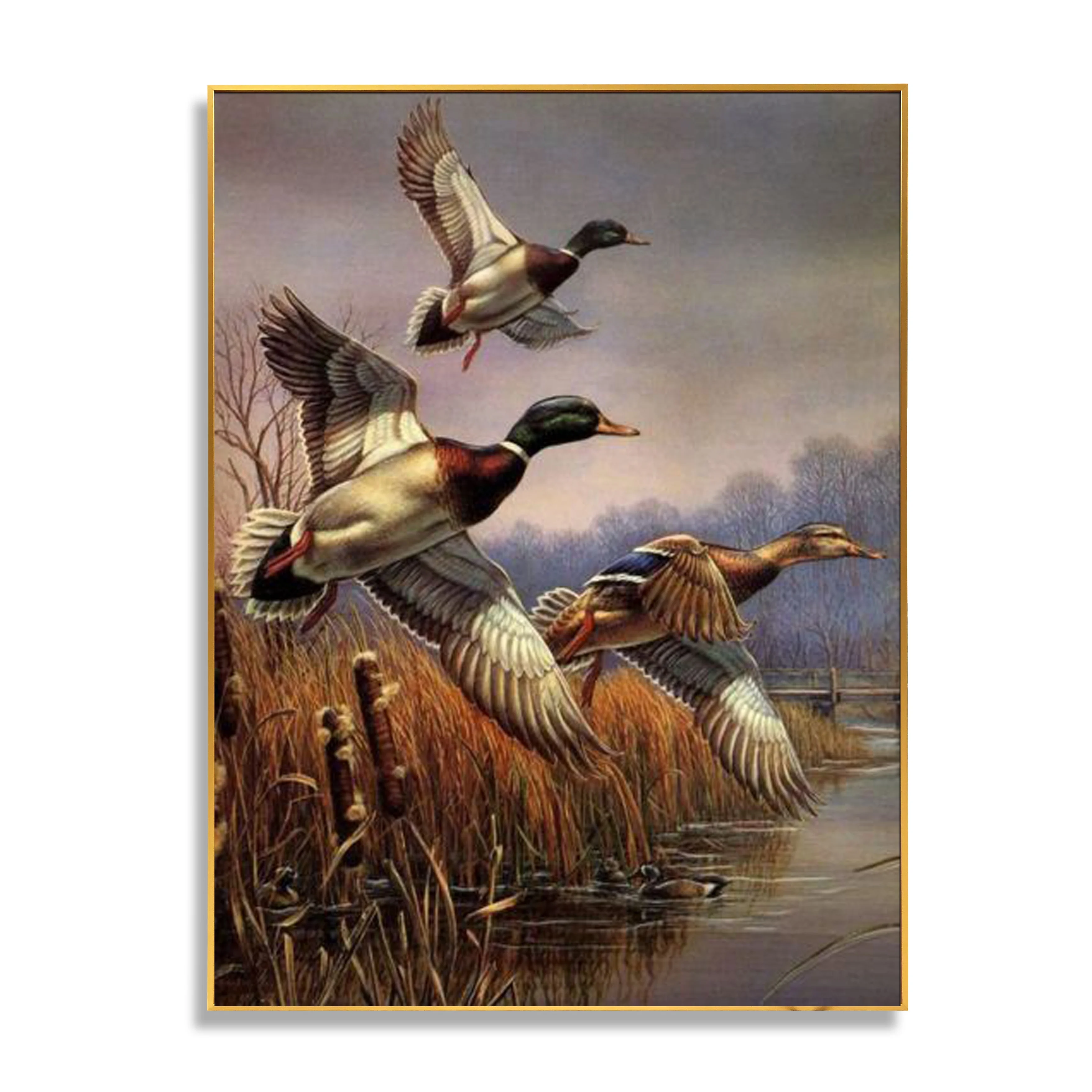 Wall Art Realism Flower and Bird World Portrait Painting Wild Duck Pure Hand-painted Oil Painting with Frame