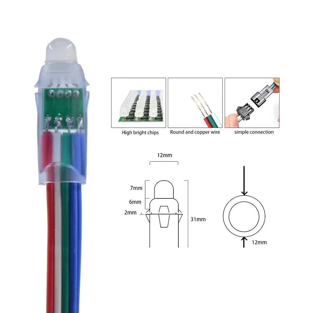 Full color Digital LED Pixel Light 12mm WS2811 Full Color Pixel LED christmas decorations Lights DC 12V input IP67 waterproof