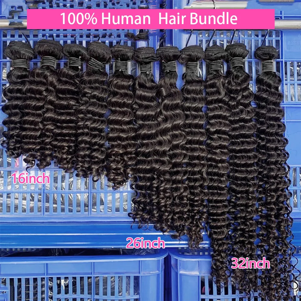 Curly Deep Wave Human Hair Bundles Double Weft Raw Hair 100% Brazilian Human Hair Bundle Weaving Extensions