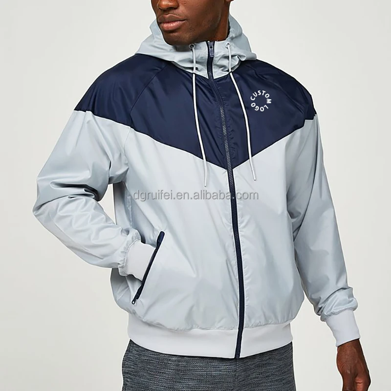 custom logo mens windbreaker jacket coat with zipper windrunner two tone lightweight 100% recycled polyester windbreaker jacket