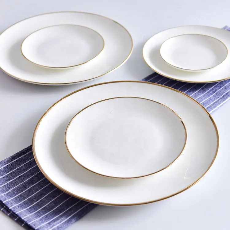 Nordic Style Irregular Shape Gold Rim Ceramic Dinner Plate Bowl Cup Set Tableware Porcelain White Dinnerware Set
