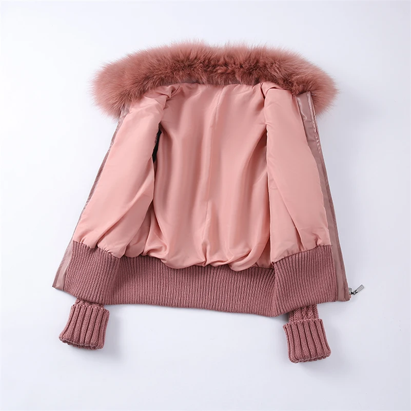 Pudi Women Real Rabbit Fur Jacket Coat Female Winter Fox Collar Sweater Parka Vest Jackets CT138
