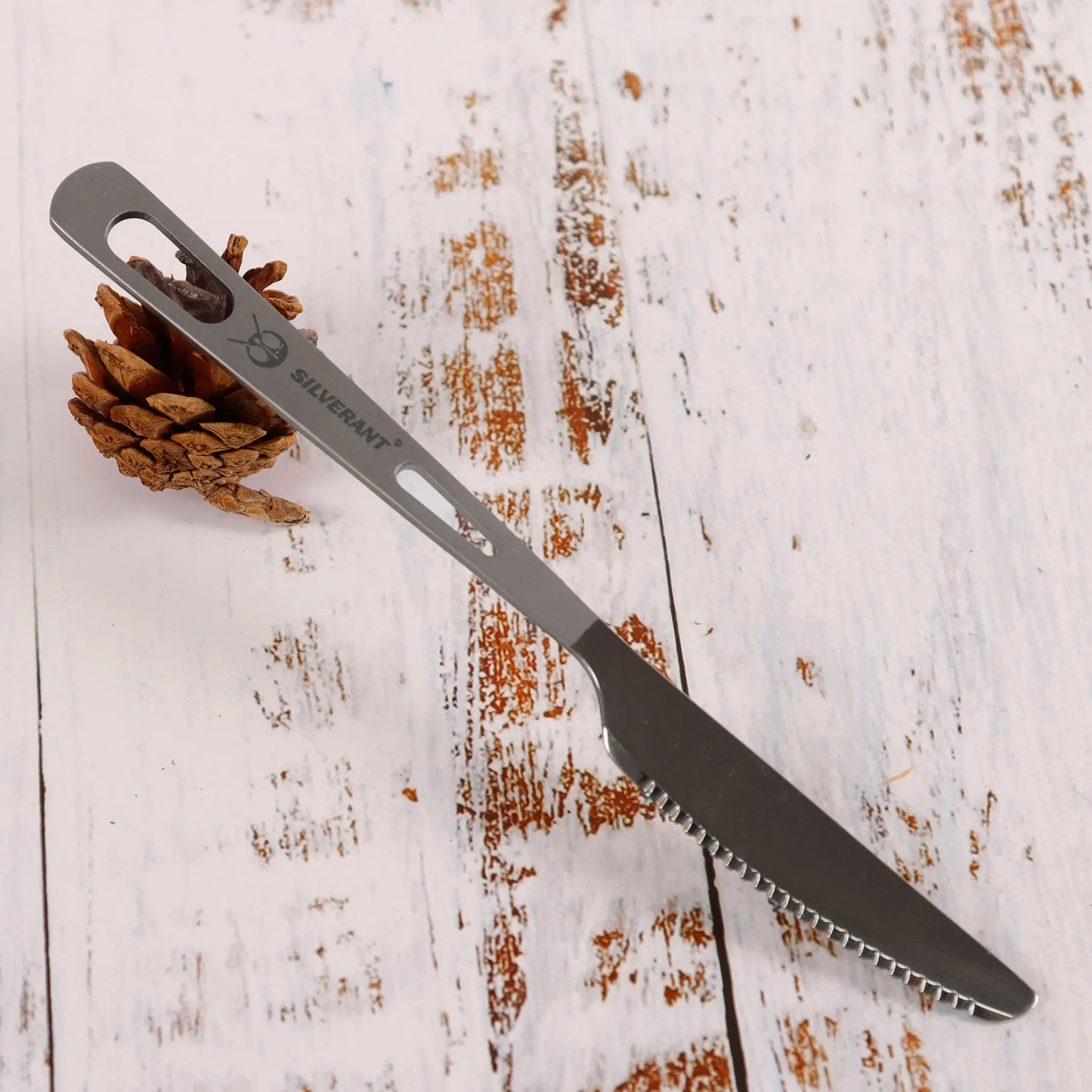 
High quality titanium outdoor knife semi-polished silverant 