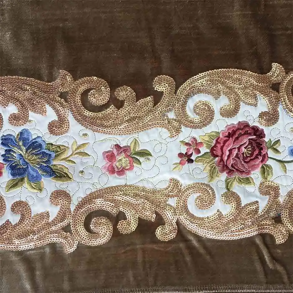 Wholesale Embroidered Velvet Fabric Sequin Moroccan Arab Style Embroidery Velvet Sofa Fabric