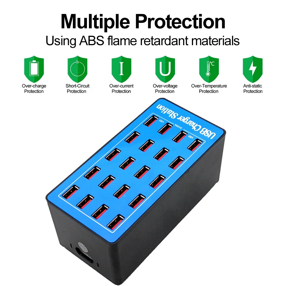 20-Port 20A 100W Multi USB Charger HUB USB Charging Station Dock Universal Mobile Phone Desktop Chargers for iphone