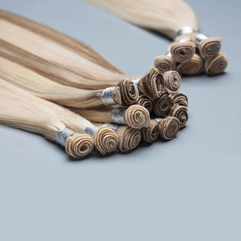 Remy Russian Slavic Human Cuticle Hair Extension Volume weft Hand Tied Double Drawn Blonde Extensions