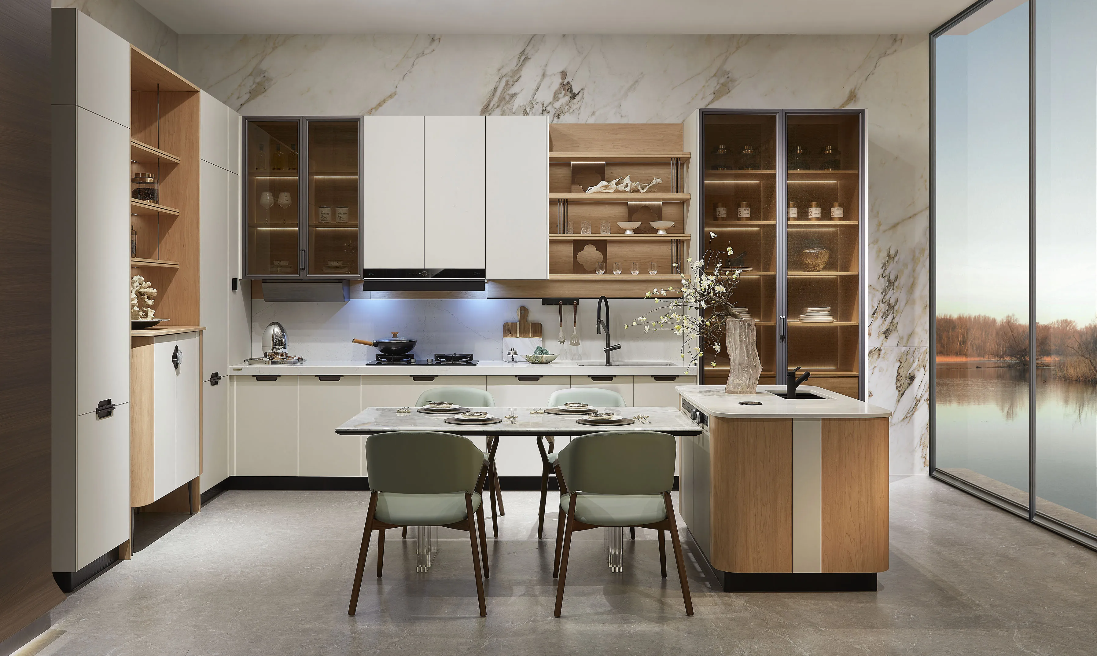 New Arrival Luxury Lacquer Modern Design U Shape Kitchen Cabinets With Island Kitchen Furniture Storage cabinet