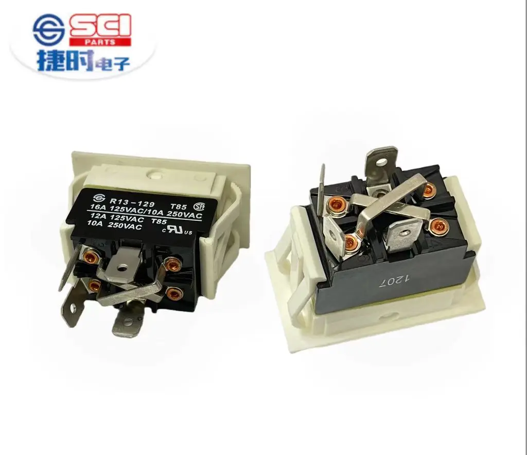 SCI R13-129K 16A 10A  6P DPDT white color blank button AC Rating ROCKER SWITCH