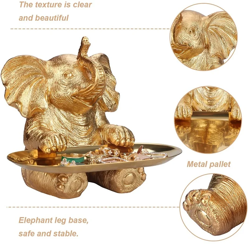Handmade and High Quality Resin Animal Statue for Home Decor Gold Elephant Statue