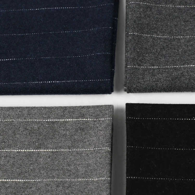 
260 gsm 50% wool Single Sided Flannel Melton Wool Fabric 2.5cm white stripe In stock 390g/m On sale Factory Supply 