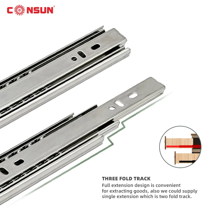 Мебельная фурнитура аксессуары полный Удлинительный шарикоподшипник 3-х Складные Выдвижные стальные направляющие для выдвижного ящика