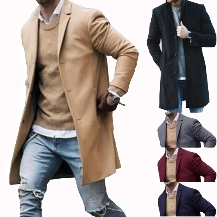 
Hot sale mens winter parka jacket single breasted long trench coat 