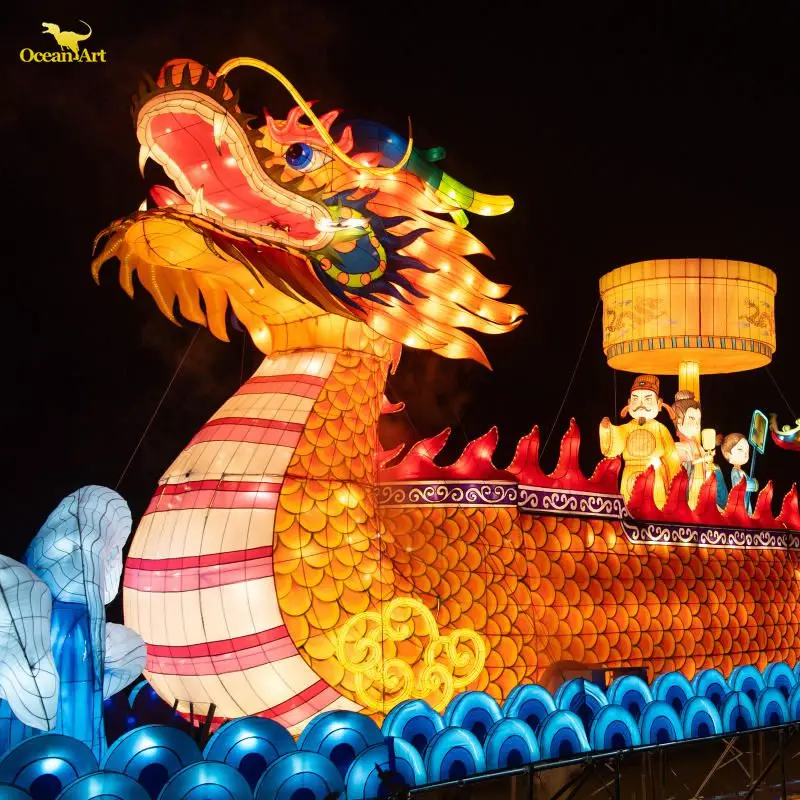 Chinese new year beautiful silk dragon lantern for festival lantern show
