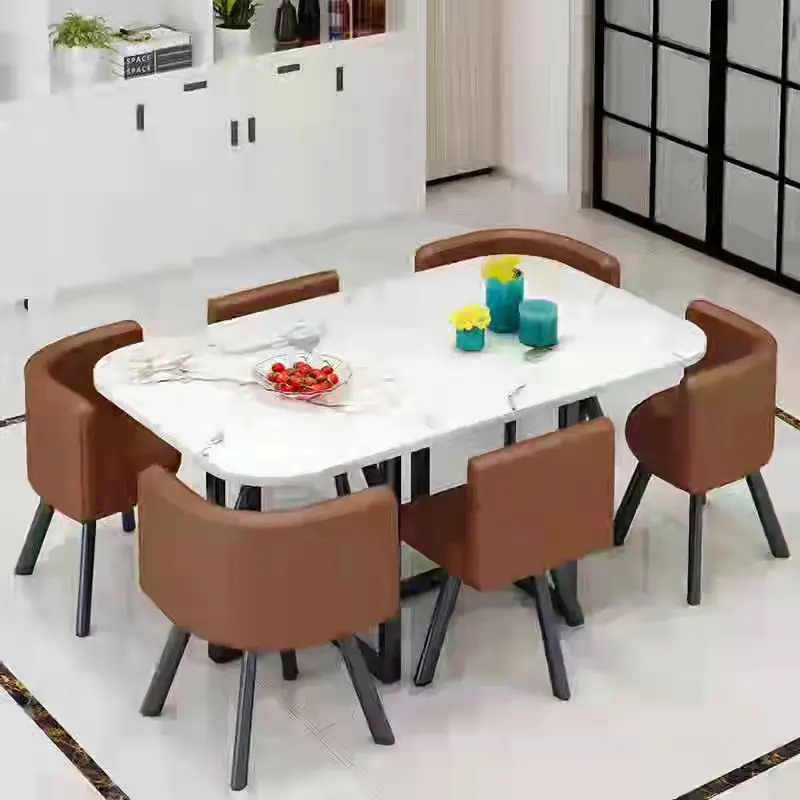 Dining chair dining table glass marble dining table set Nordic luxury modern home rock plate combination factory wholesale