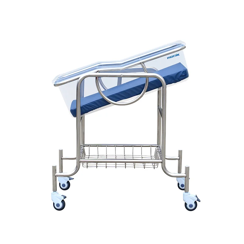 Medical Style adjustable Stainless steel Hospital Baby crib baby Bassinet With Wheels