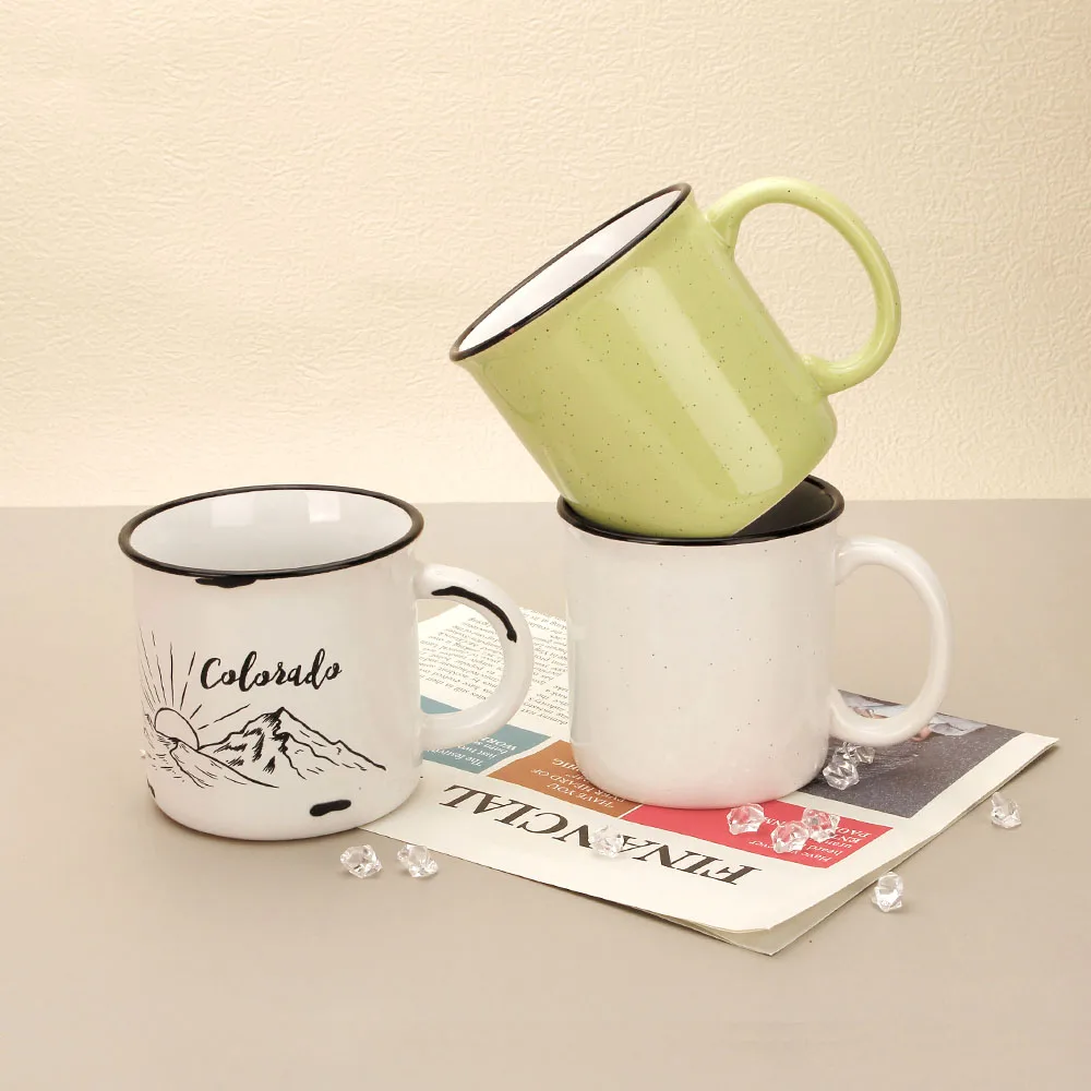 Chipped Look Ceramic Enamel Cup Mug 380ml Color Glazed Stoneware Coffee Mug