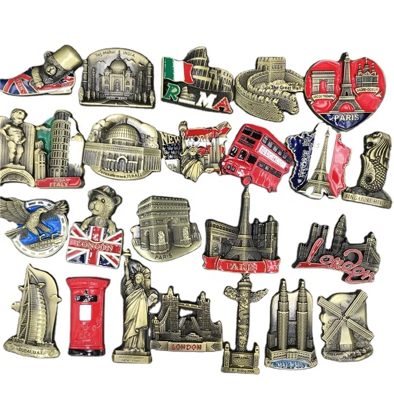 Promotional Rectangle Shape Country City Souvenir Custom Tin Metal Refrigerator Fridge Magnet Around The World