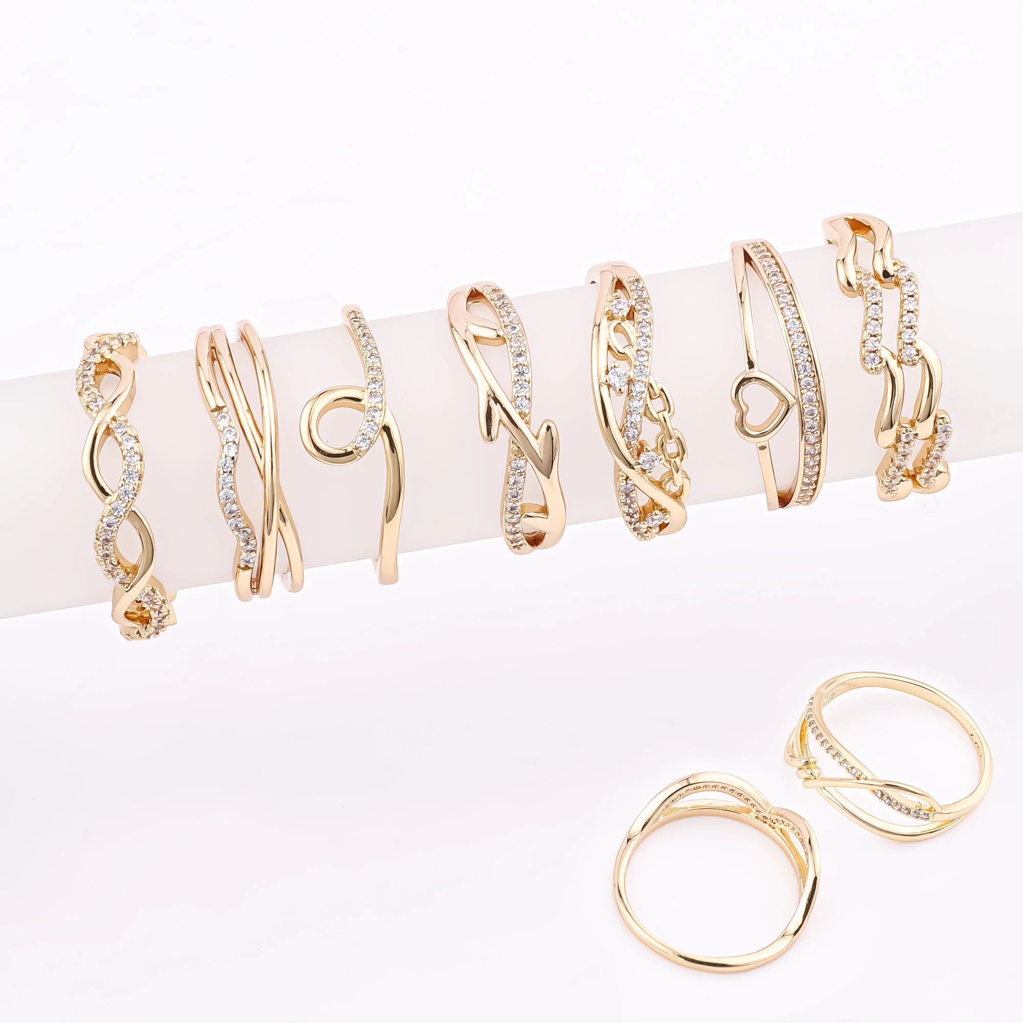 Fashion wholesale american gold plated paved diamond ring 18k gold ring  fashion cz zircon copper ring woman jewelry