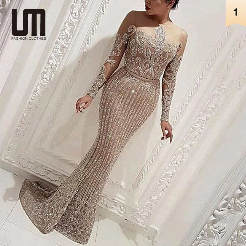 Liu Ming Latest Design Elegant 2024 Luxury Women Sexy Mesh See Through Lace Sequin Wedding Celebrity Party Evening Dress